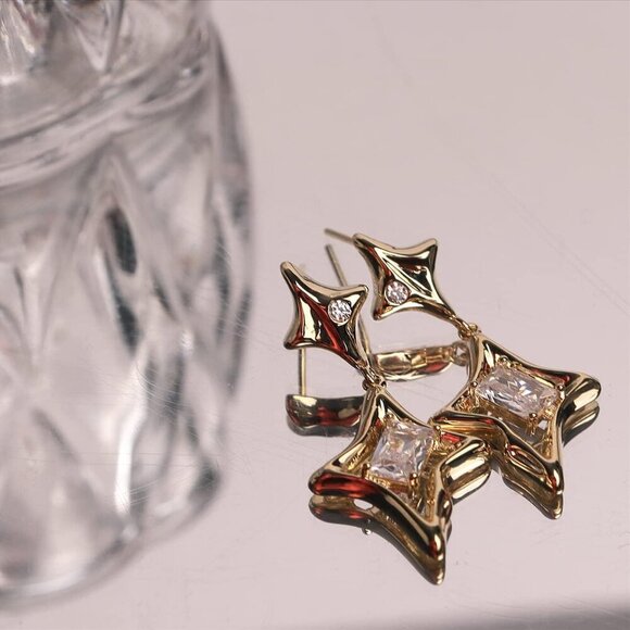 Star Drop Dangle Earrings for Women Trendy Unique Sparkly Rhinestone Stud Fashio - Picture 3 of 6